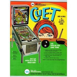 Cue-T Pinball Machine Flyer 1968 Original Game Art Pool Table Billiards Retro